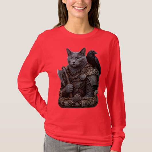 ロシアンブルーのベテランオーディンの猫 Tシャツ (正面)