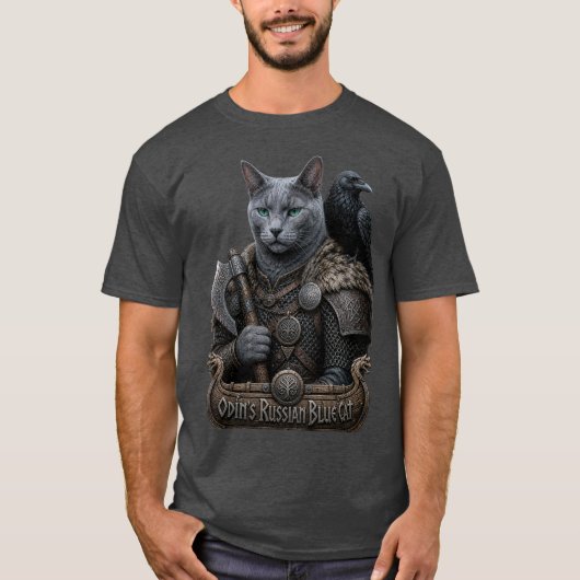 ロシアンブルーのベテラン、オーディンの猫 Tシャツ (正面)
