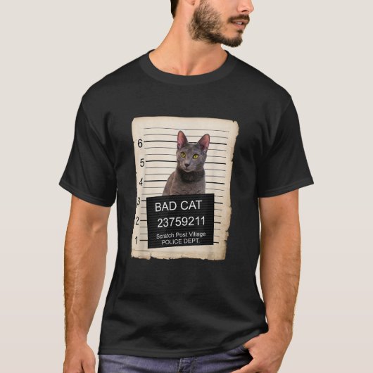 ロシアンブルーの子猫の顔写真の悪い猫 Tシャツ (正面)