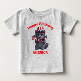 ロシアンブルーの子猫 (1時間) 愛国的な子供用Tシャツ ベビーTシャツ