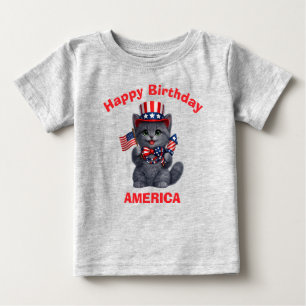 ロシアンブルーの子猫 (1時間) 愛国的な子供用Tシャツ ベビーTシャツ