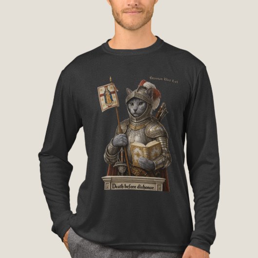 ロシアンブルーの征服者猫 - 名誉と伝統 トライブレンドTシャツ (正面)
