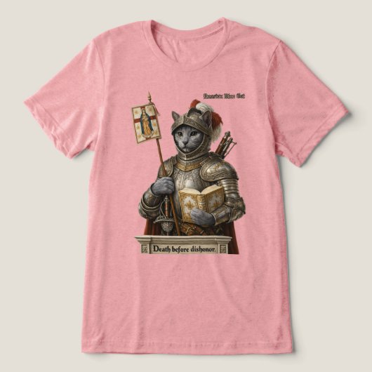 ロシアンブルーの征服者猫 - 名誉と伝統 トライブレンドTシャツ (デザイン正面)