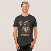 ロシアンブルーの征服者猫 - 名誉と伝統 トライブレンドTシャツ (正面全面)