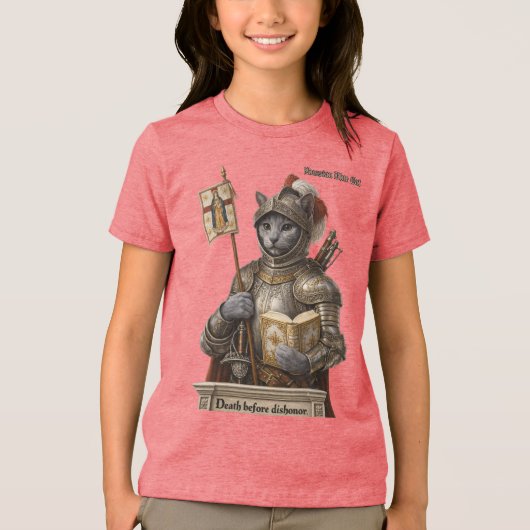 ロシアンブルーの征服者猫 - 名誉と伝統 トライブレンドTシャツ (正面)