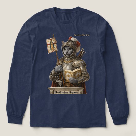 ロシアンブルーの征服者猫 - 名誉と伝統 トライブレンドTシャツ (デザイン正面)