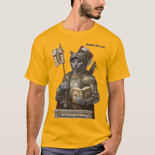 ロシアンブルーの征服者猫 - 名誉と伝統 Tシャツ (正面)