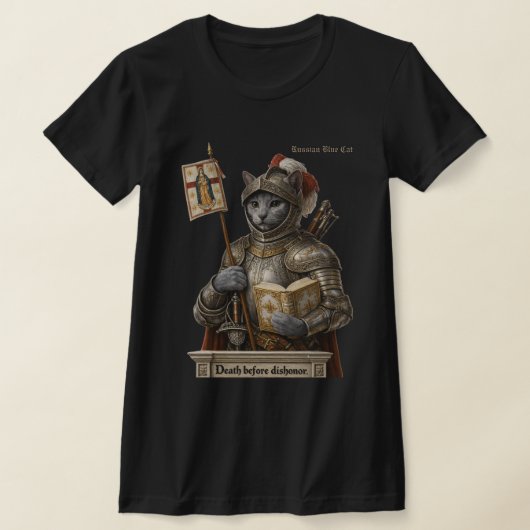 ロシアンブルーの征服者猫 - 名誉と伝統 Tシャツ (レイダウン)