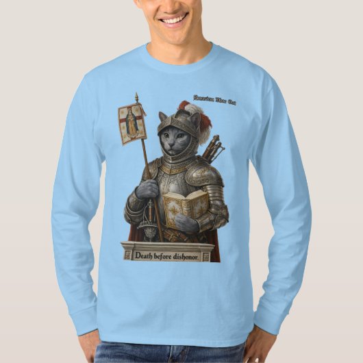 ロシアンブルーの征服者猫 - 名誉と伝統 Tシャツ (正面)