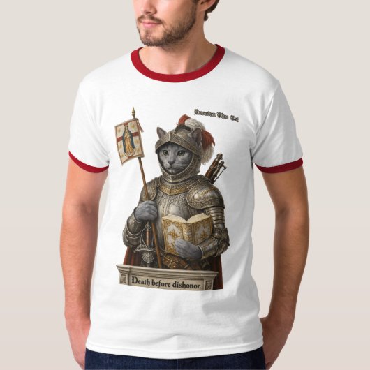 ロシアンブルーの征服者猫 - 名誉と伝統 Tシャツ (正面)