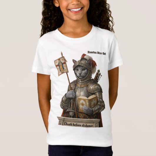 ロシアンブルーの征服者猫 - 名誉と伝統 Tシャツ (正面)