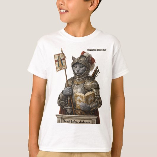 ロシアンブルーの征服者猫 - 名誉と伝統 Tシャツ (正面)