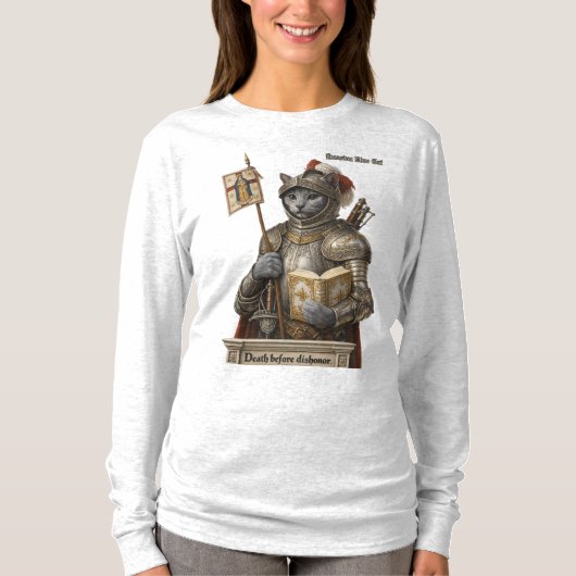 ロシアンブルーの征服者猫 - 名誉と伝統 Tシャツ (正面)