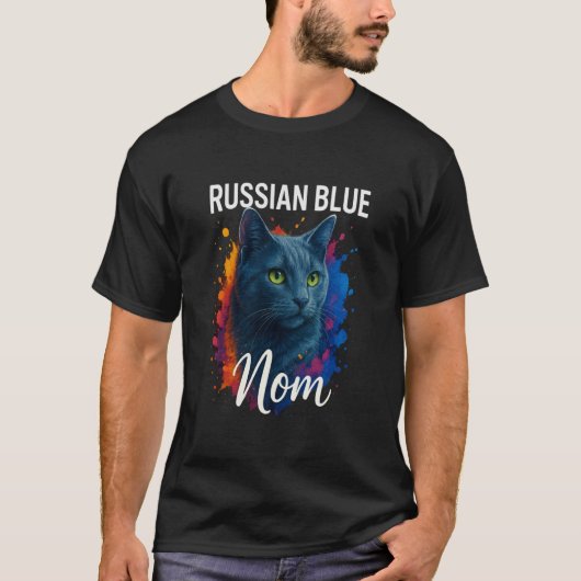 ロシアンブルーの母猫ママ ロシアンブルー Tシャツ (正面)