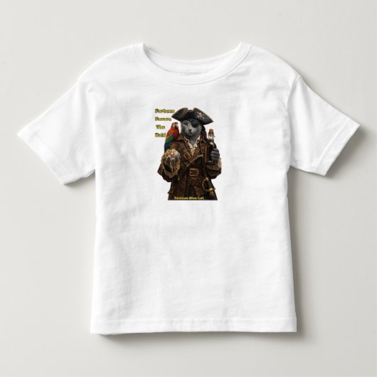ロシアンブルーの海賊猫 - 勇者に幸運が訪れる トドラーTシャツ (正面)