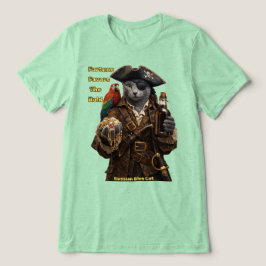 ロシアンブルーの海賊猫 - 勇者に幸運が訪れる トライブレンドTシャツ