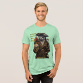 ロシアンブルーの海賊猫 - 勇者に幸運が訪れる トライブレンドTシャツ (正面全面)