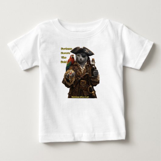 ロシアンブルーの海賊猫 - 勇者に幸運が訪れる ベビーTシャツ (正面)