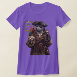 ロシアンブルーの海賊猫 - 勇者に幸運が訪れる Tシャツ