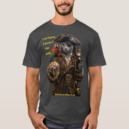 ロシアンブルーの海賊猫 - 勇者に幸運が訪れる Tシャツ