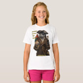 ロシアンブルーの海賊猫 - 幸運は勇者に微笑む Tシャツ (正面フル)