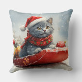 ロシアンブルーの猫が乗ったそり レット・イット・スノー クリスマス クッション (裏面)