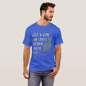 ロシアンブルーの猫が好きな女の子 レトロ Tシャツ (正面フル)