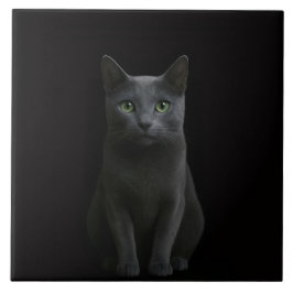 ロシアンブルーの猫が描かれたブラック4ラグジュアリータイル タイル