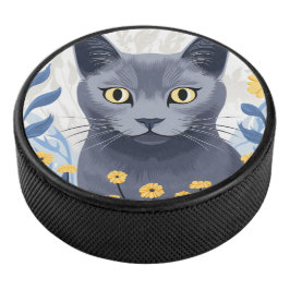 ロシアンブルーの猫と黄色い花 アイスホッケーパック