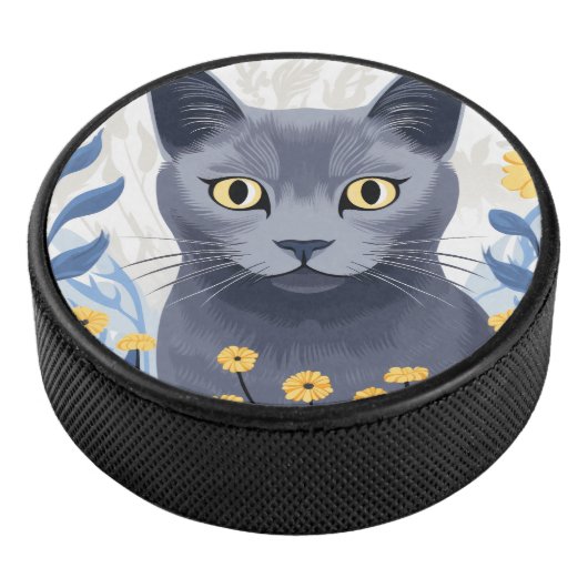 ロシアンブルーの猫と黄色い花 アイスホッケーパック (3/4)