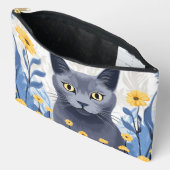 ロシアンブルーの猫と黄色い花 アクセサリーポーチ (見開き)