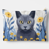 ロシアンブルーの猫と黄色い花 アクセサリーポーチ (裏面)