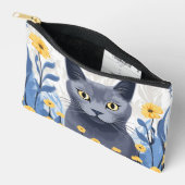 ロシアンブルーの猫と黄色い花 アクセサリーポーチ (見開き)