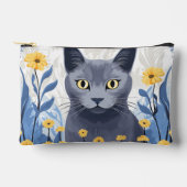 ロシアンブルーの猫と黄色い花 アクセサリーポーチ (正面)