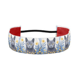 ロシアンブルーの猫と黄色い花 アスレチックヘッドバンド