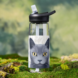 ロシアンブルーの猫と黄色い花 ウォーターボトル