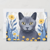 ロシアンブルーの猫と黄色い花 シーズンカード (正面)