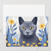 ロシアンブルーの猫と黄色い花 シーズンカード (正面/裏面)