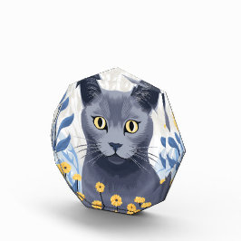 ロシアンブルーの猫と黄色い花 フォトブロック