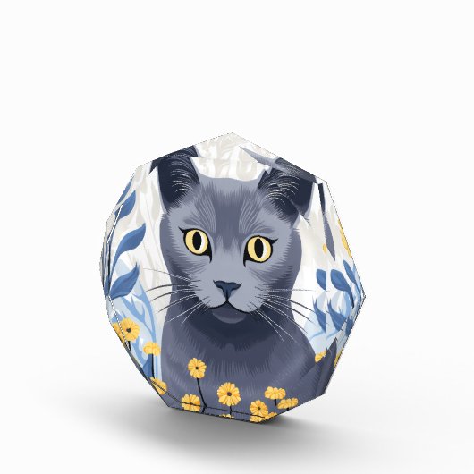 ロシアンブルーの猫と黄色い花 フォトブロック (右)