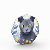 ロシアンブルーの猫と黄色い花 フォトブロック (左)