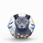ロシアンブルーの猫と黄色い花 フォトブロック (正面)