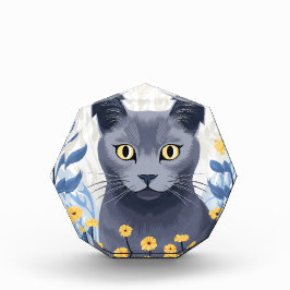 ロシアンブルーの猫と黄色い花 フォトブロック