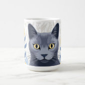 ロシアンブルーの猫と黄色い花 モーフィングマグカップ (中央)