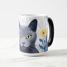 ロシアンブルーの猫と黄色い花 モーフィングマグカップ