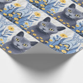 ロシアンブルーの猫と黄色い花 ラッピングペーパー (角)