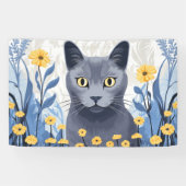 ロシアンブルーの猫と黄色い花 横断幕 (横)
