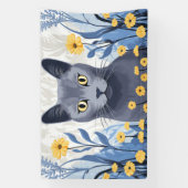 ロシアンブルーの猫と黄色い花 横断幕 (縦)