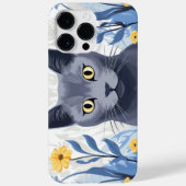 ロシアンブルーの猫と黄色い花 Case-Mate iPhoneケース (裏面)