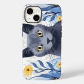 ロシアンブルーの猫と黄色い花 Case-Mate iPhoneケース (裏面)
